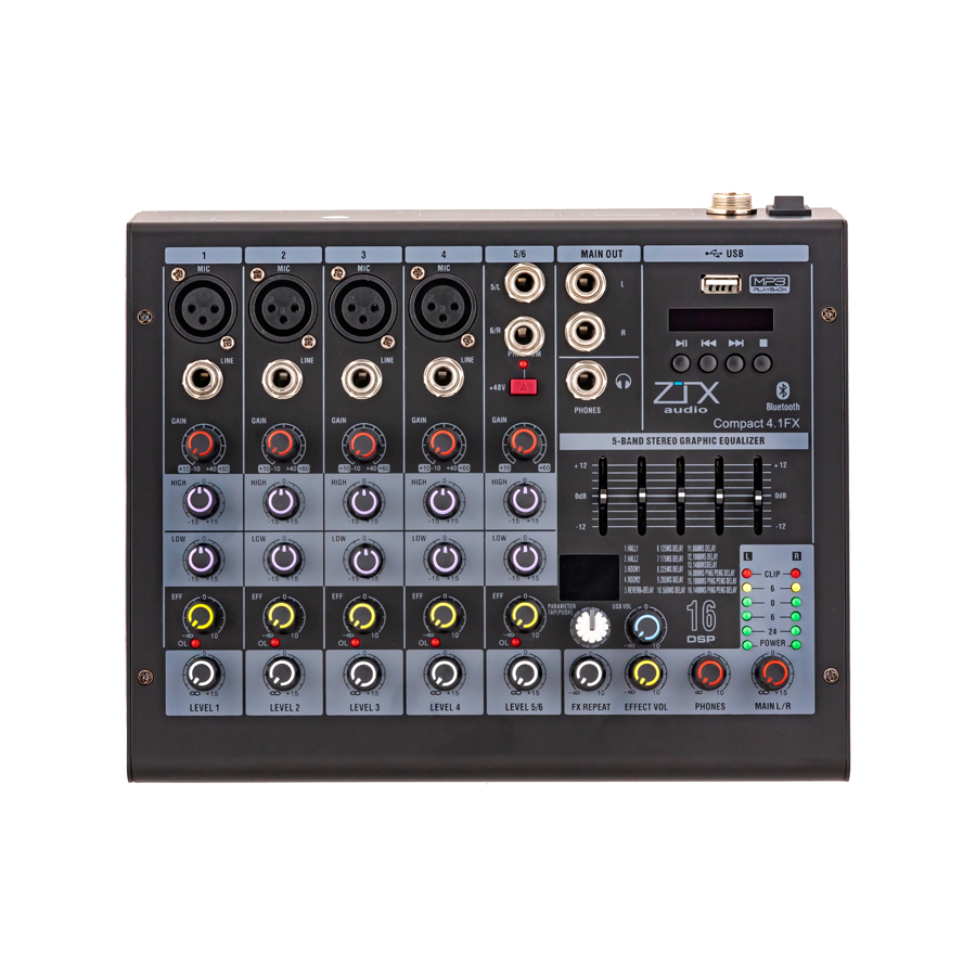 ZTX audio Compact 4.1Fx микшерный пульт 4mono, 1stereo каналы с MP3/DSP/BT