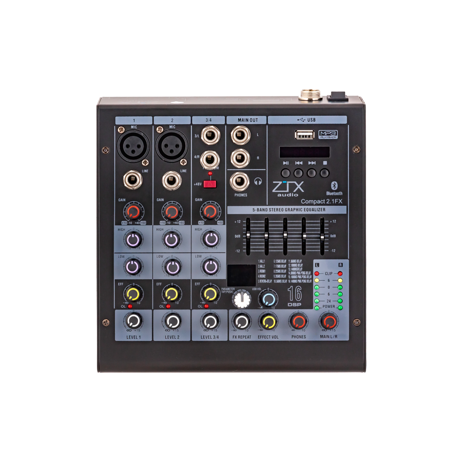ZTX audio Compact 2.1Fx микшерный пульт 2mono, 1stereo каналы с MP3/DSP/BT